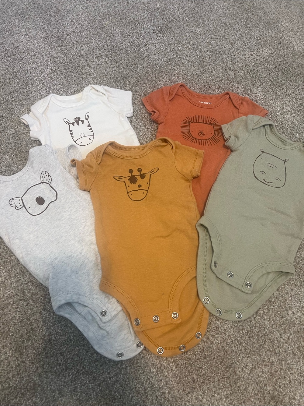 5-Pack Neutral Animal Print Baby One-Piece Bodysuits- Newborn
